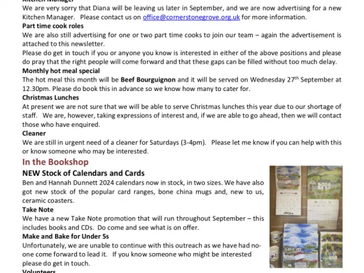 Friends of Cornerstone Newsletter Sept 2023