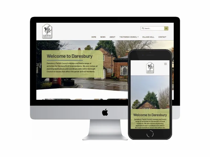 Desktop and mobile screenshots of the Daresbury Parish Council website