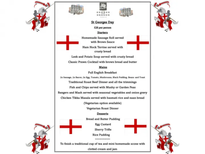 George and Dragon St Georges Day Menu 2024