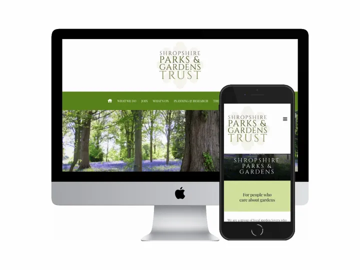 Desktop and mobile screenshots of the Shropshire Parks & Gardens Trust website
