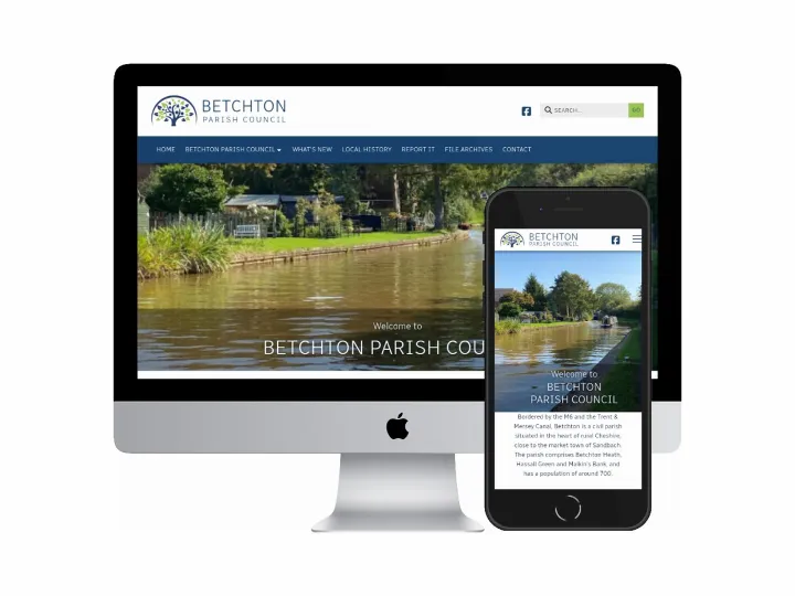 Desktop and mobile screenshots of the Betchton Parish Council website
