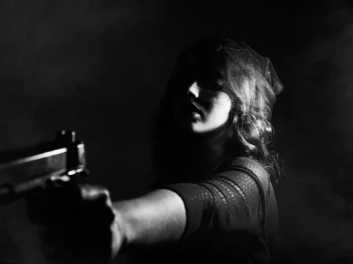 Woman, gun, weapon, attack, blackmailing, crime, c