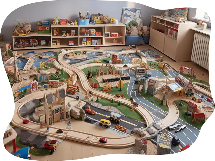 An imaginative play area complete with a miniature cityscape