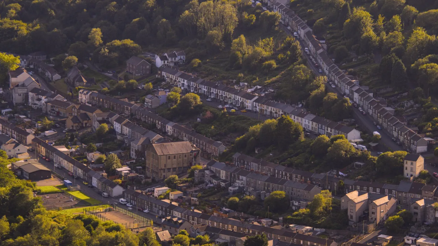 Rows of terraced houses in the evening sun